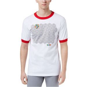 C-Life Mens Rubik'S Cube Ringer Graphic T-Shirt, White, NWT
